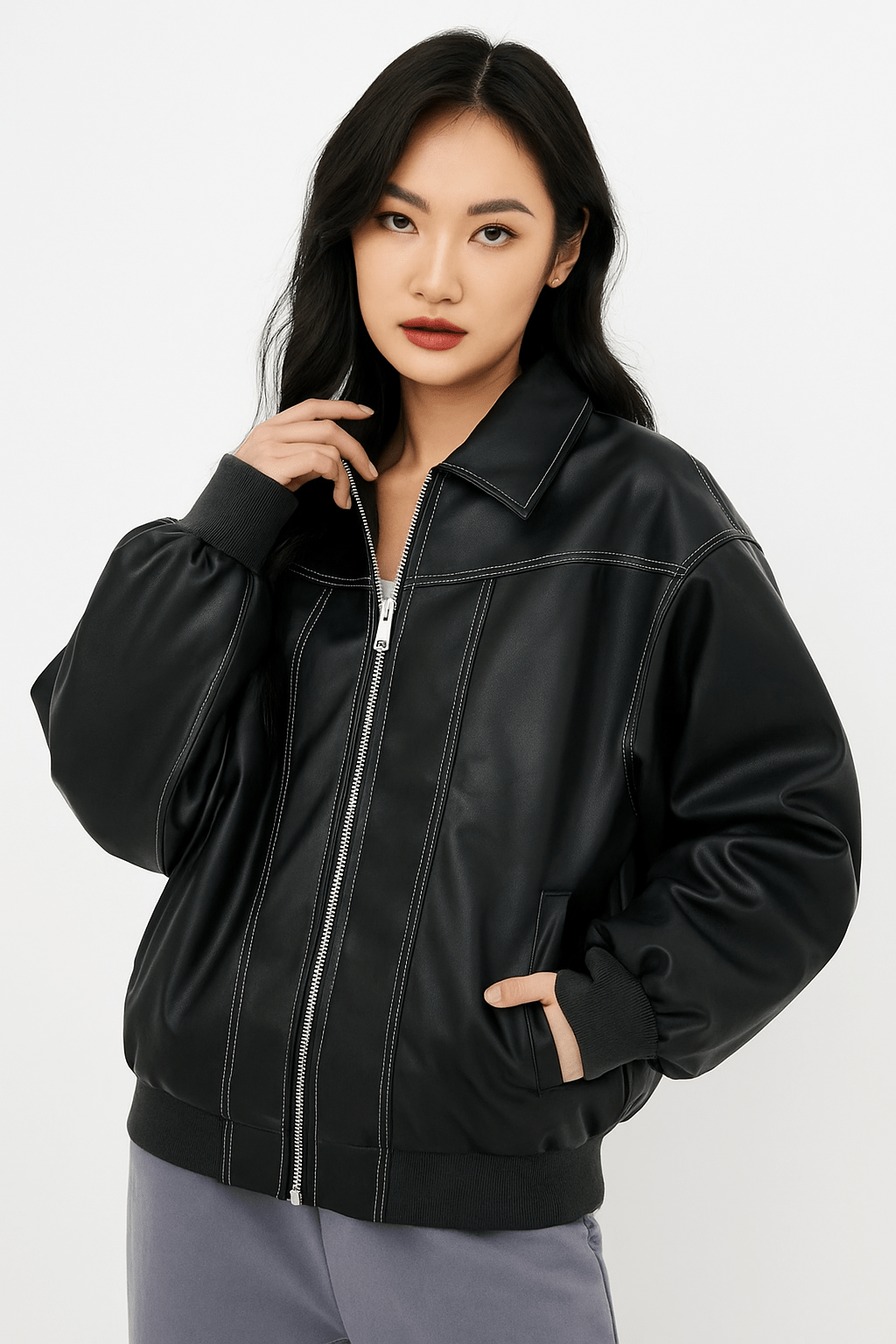 Clarisse | Women's Oversized Leather Winter Jacket 1