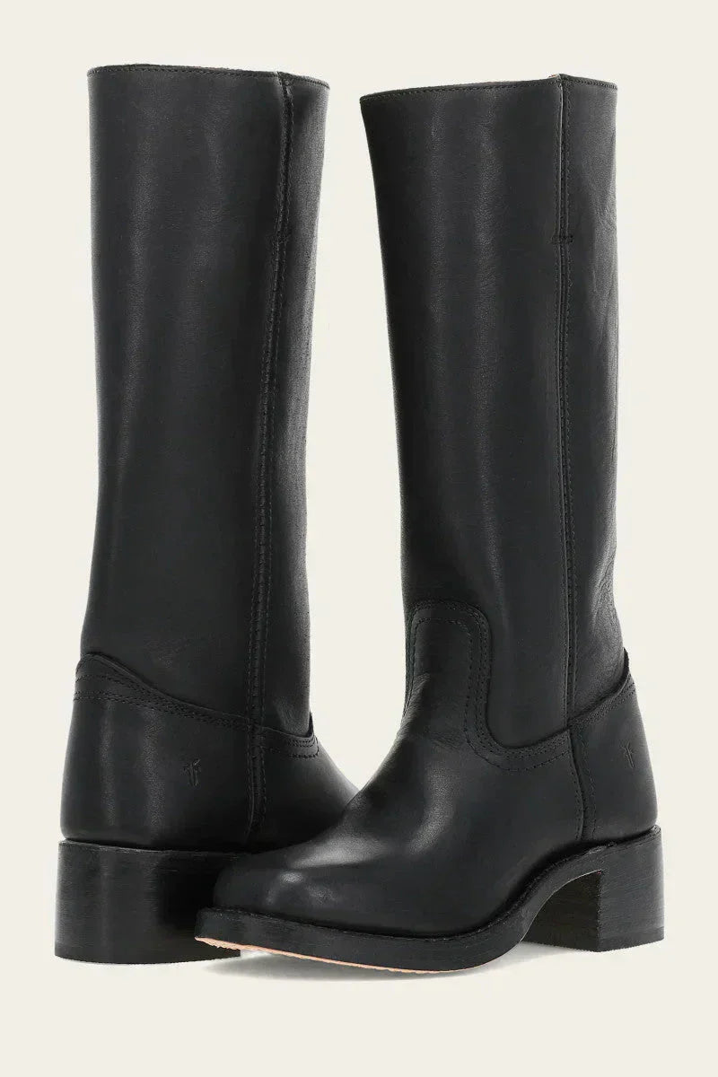 Mia | Elegant Slim Fit Black Leather Boots 10