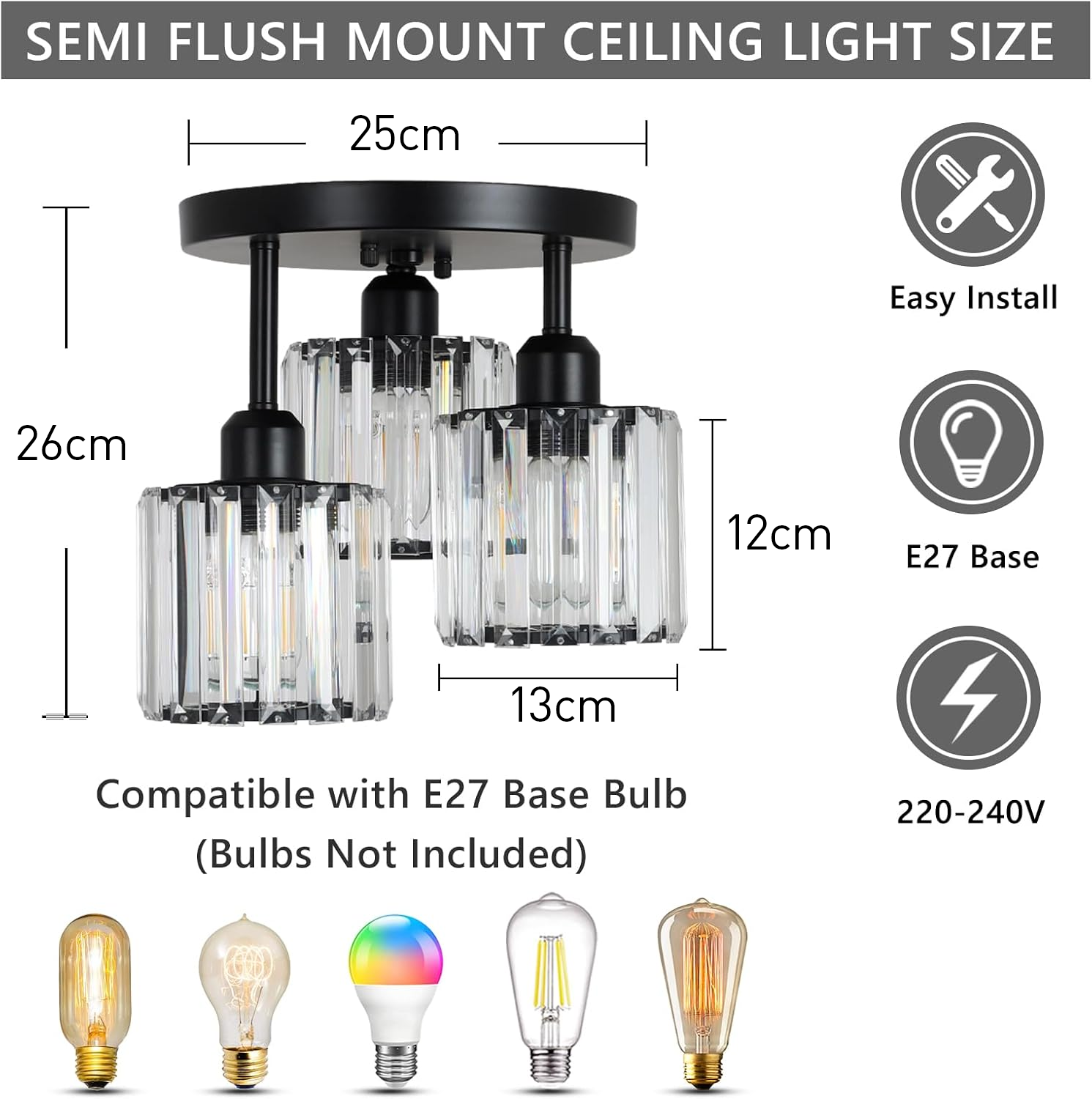Elegant Modern Crystal Semi-Flush Ceiling Lights 6