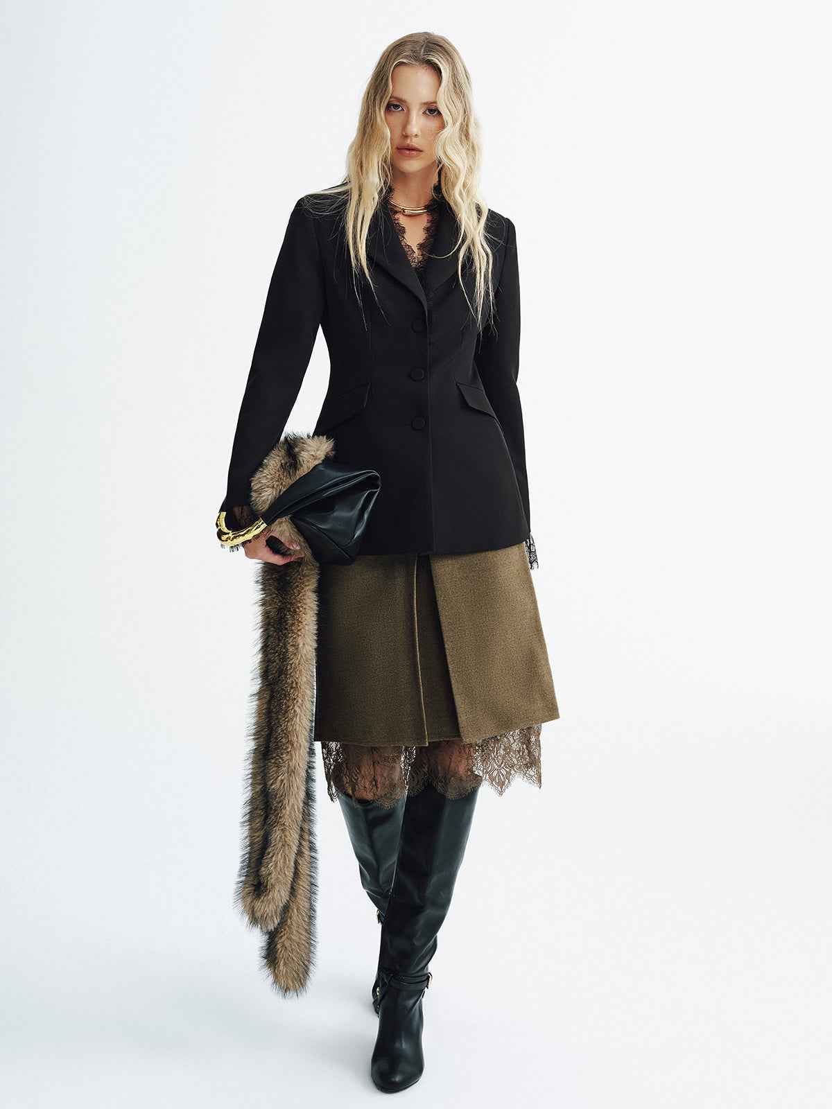 Everlee | Women’s Graceful Lace Detail Fitted Blazer