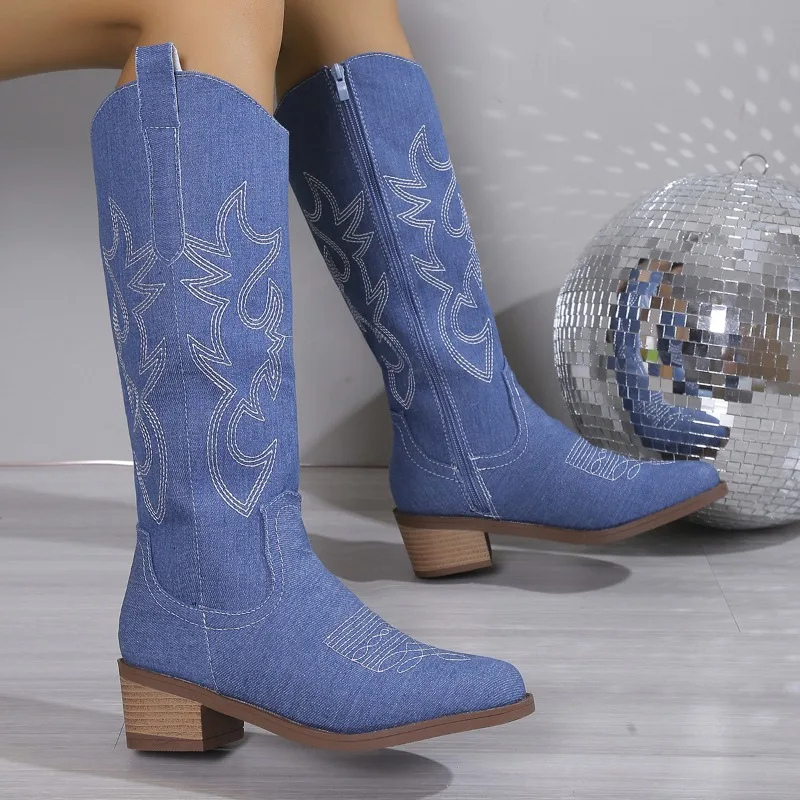 Ava | Stylish Blue Denim Cowboy Boots 1