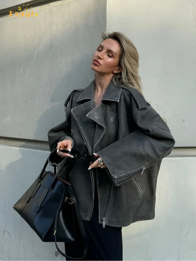 Mia | Stylish Loose Grey Suede Jacket 2