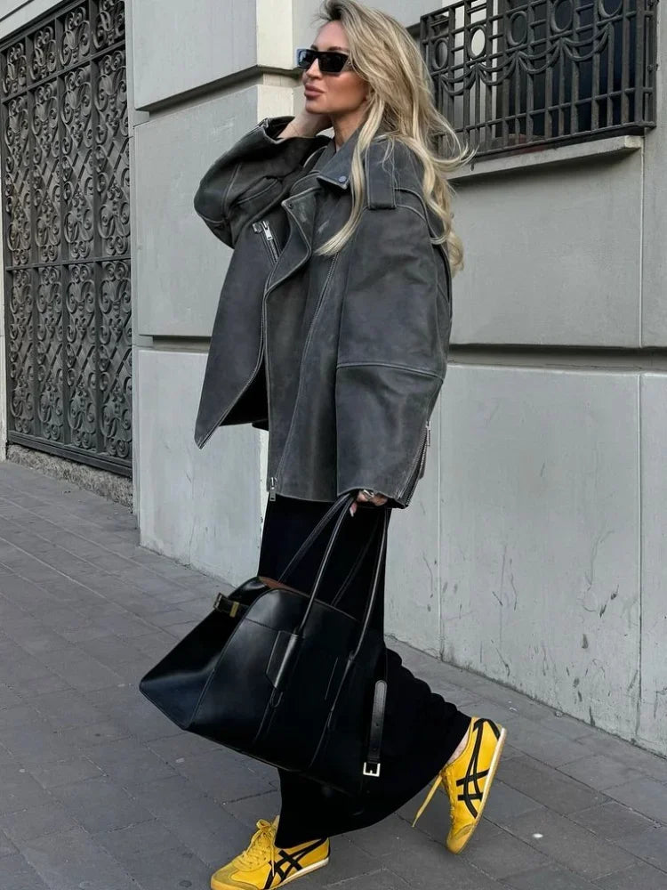 Mia | Stylish Loose Grey Suede Jacket 5