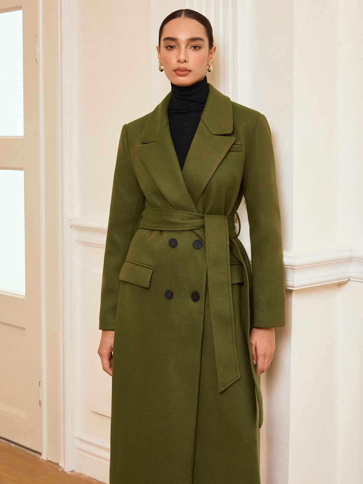 Guinevere | Women's Long Double-Breasted Belted Trench Coat