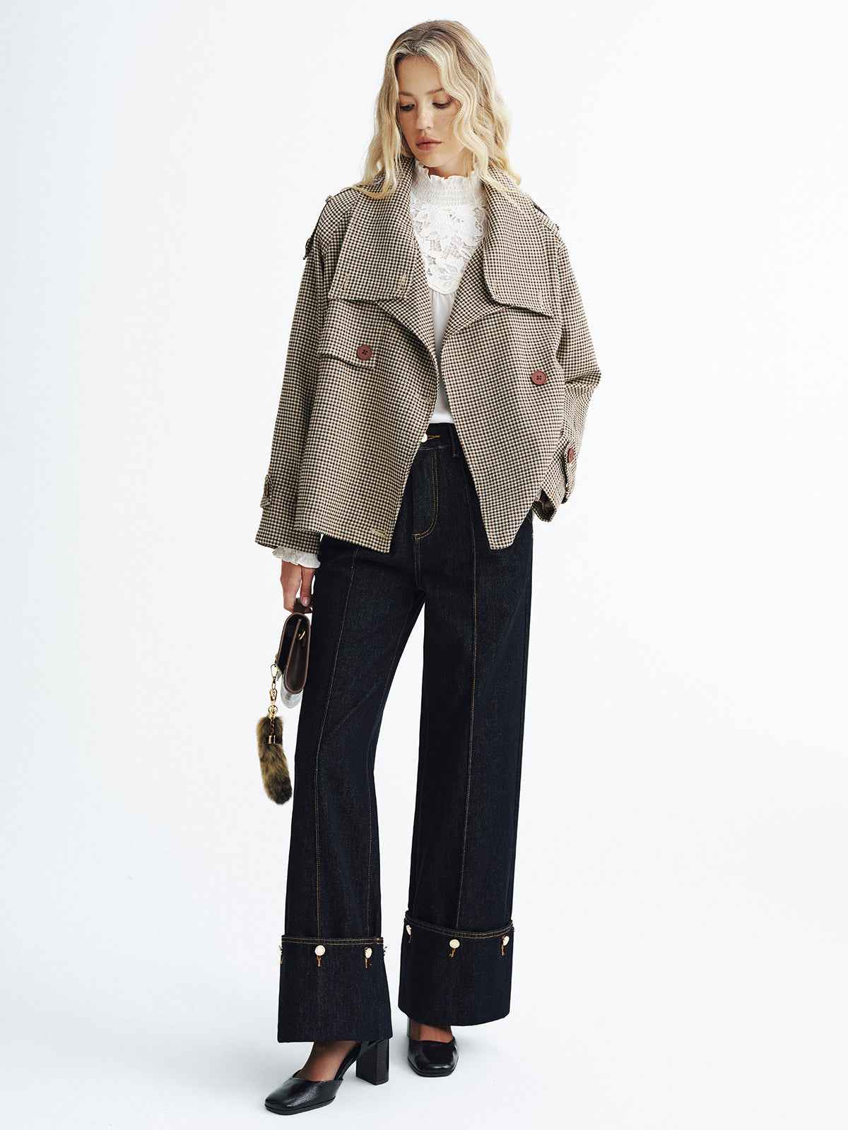 Henley | Women's Cropped Vintage Plaid Double-Breasted Coat