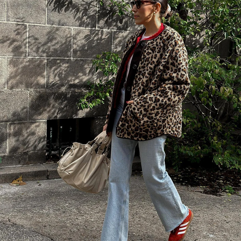 Leah | Women's Leopard Print O-Neck Wool Winter Jacket 1