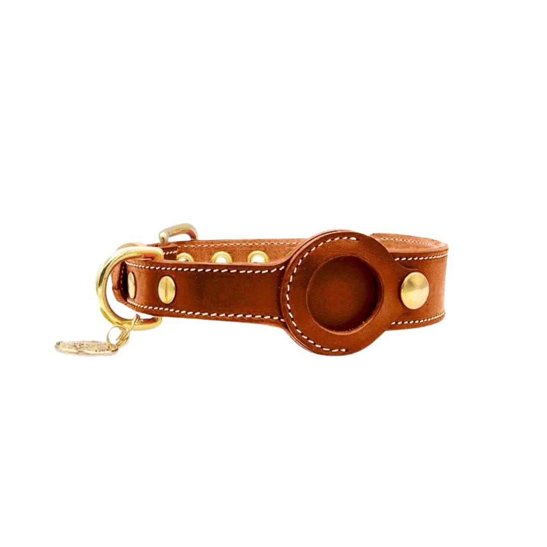 Leather Dog Collar with Real-Time Apple AirTag Tracker – Durable, Comfortable Fit for All Breeds 0