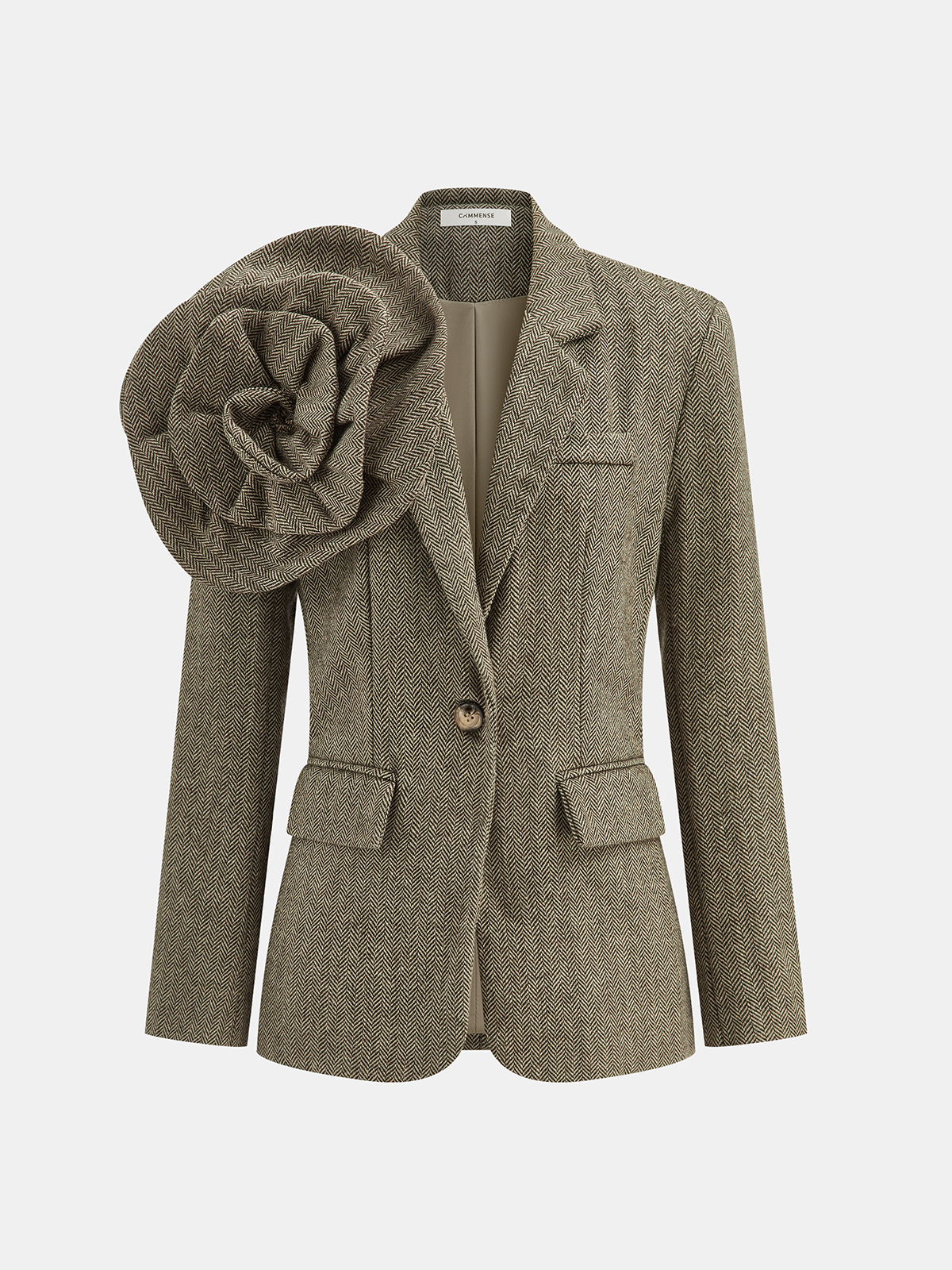 Leona | Large 3D Flower Single Button Tweed Blazer 0