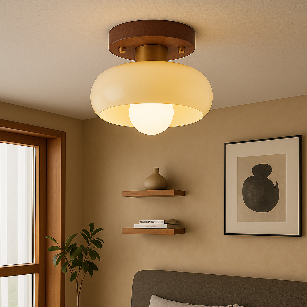 Lystra | Classic Wooden Cream Ceiling Lamp 1