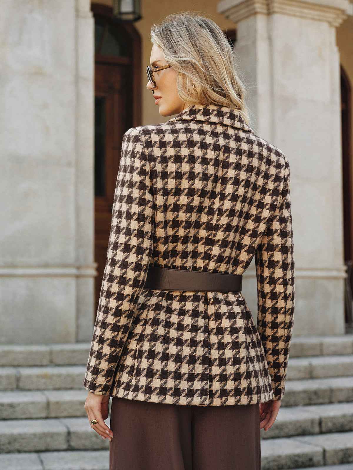 Macie | Women’s Classic Houndstooth Belted Blazer