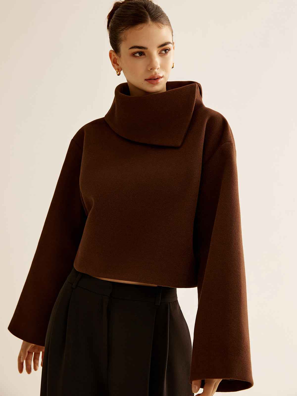 Mariam | Women’s Chic Plain Turtleneck Tweed Top