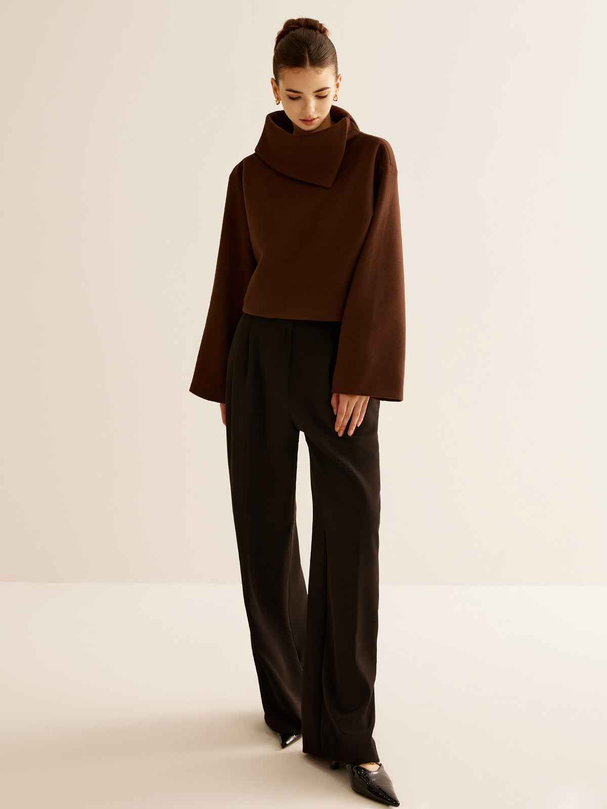 Mariam | Women’s Chic Plain Turtleneck Tweed Top