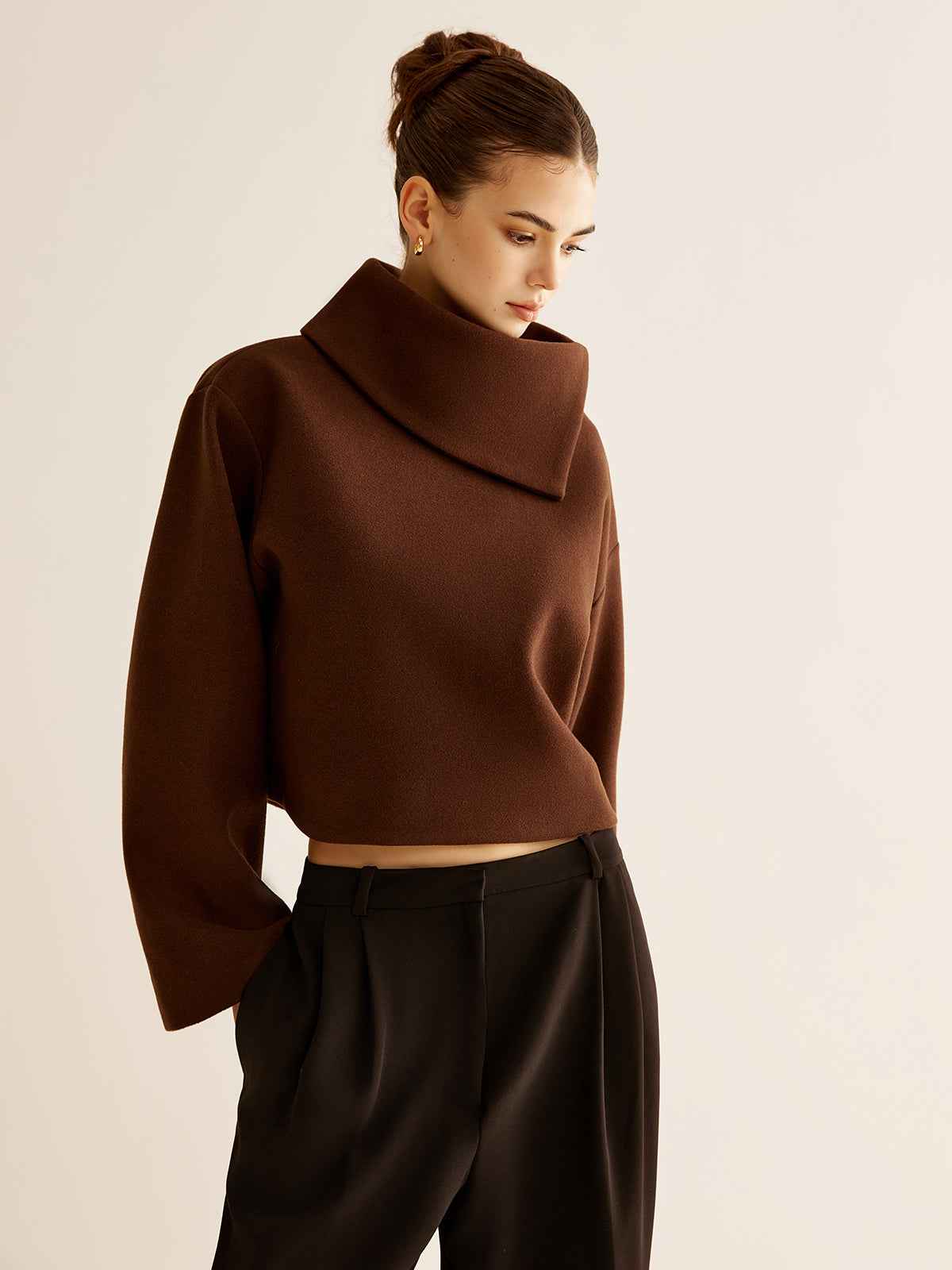 Mariam | Women’s Chic Plain Turtleneck Tweed Top