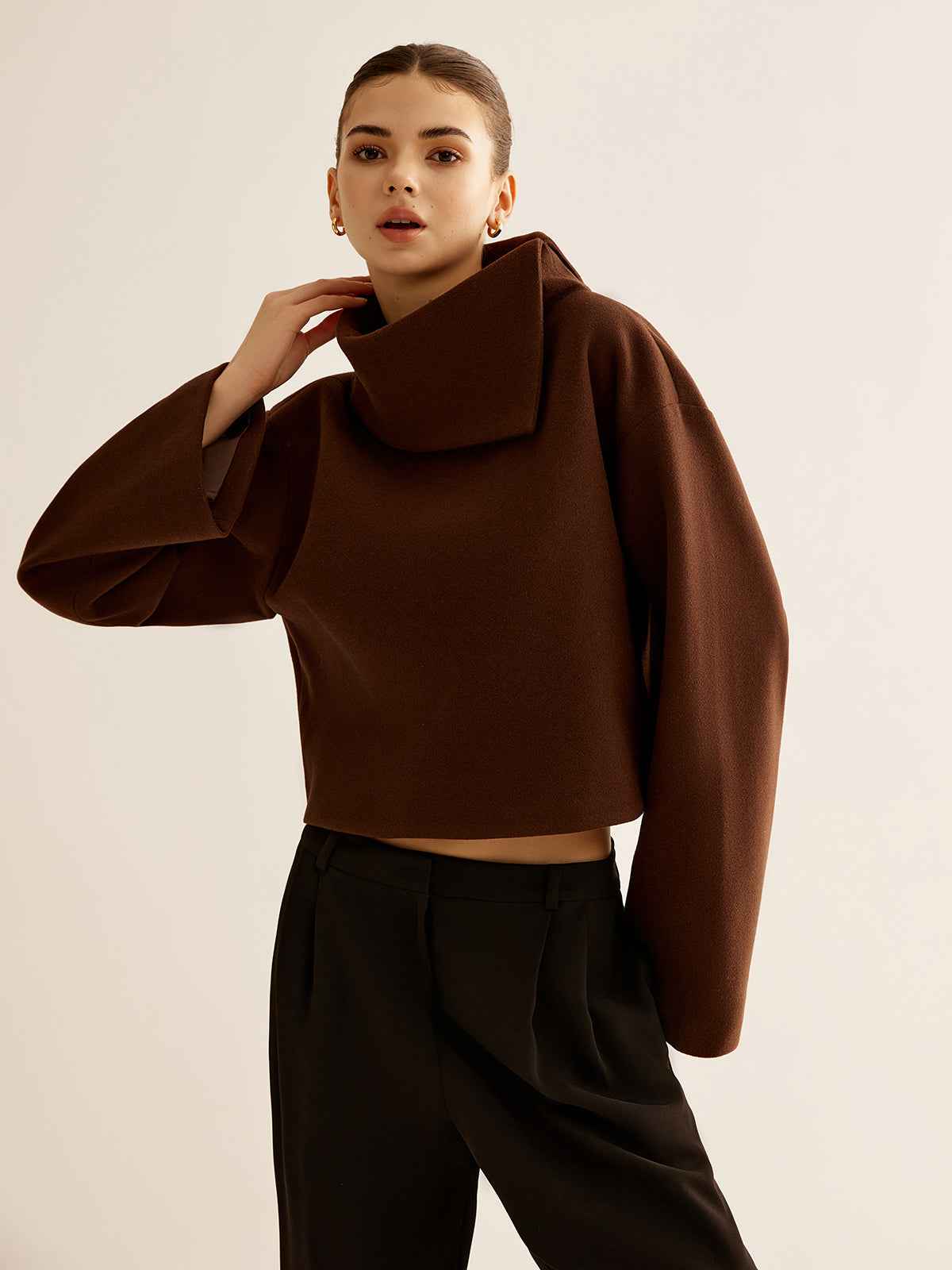 Mariam | Women’s Chic Plain Turtleneck Tweed Top