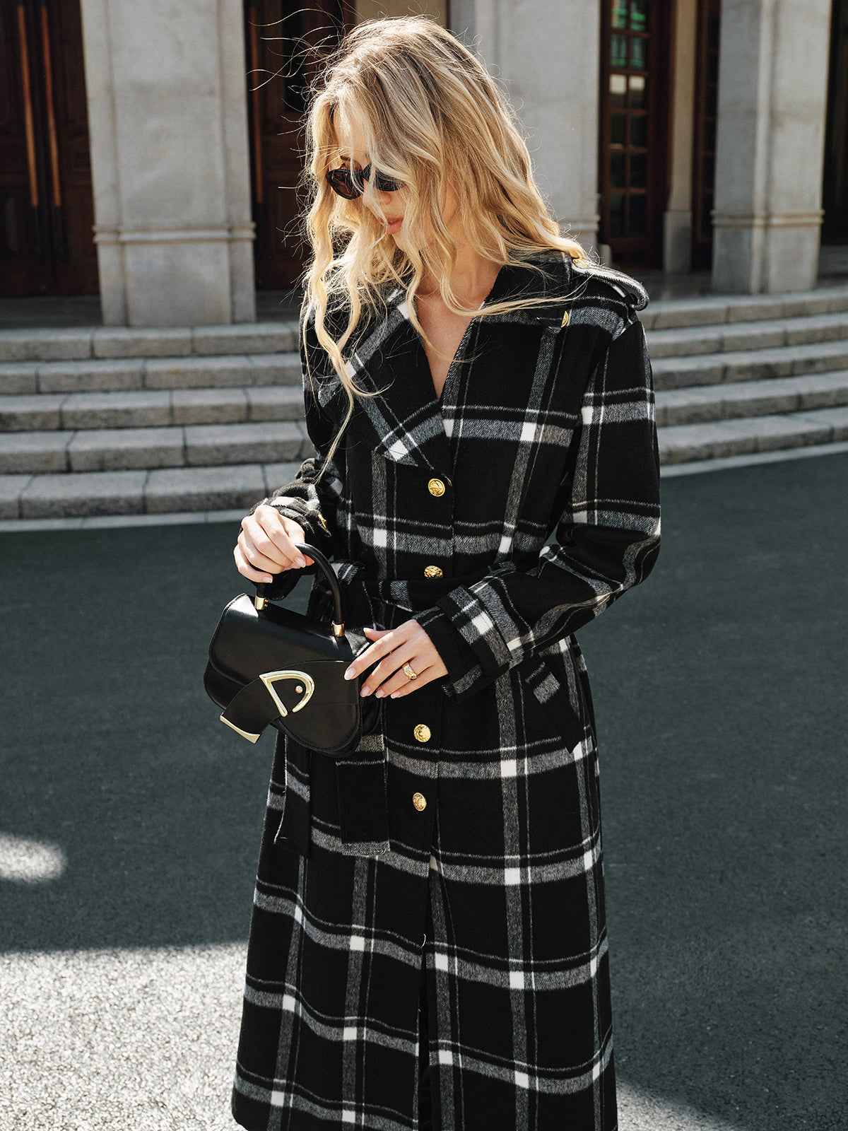 Mazie | Women's Plaid Pattern Belted Classic Long Trench Coat