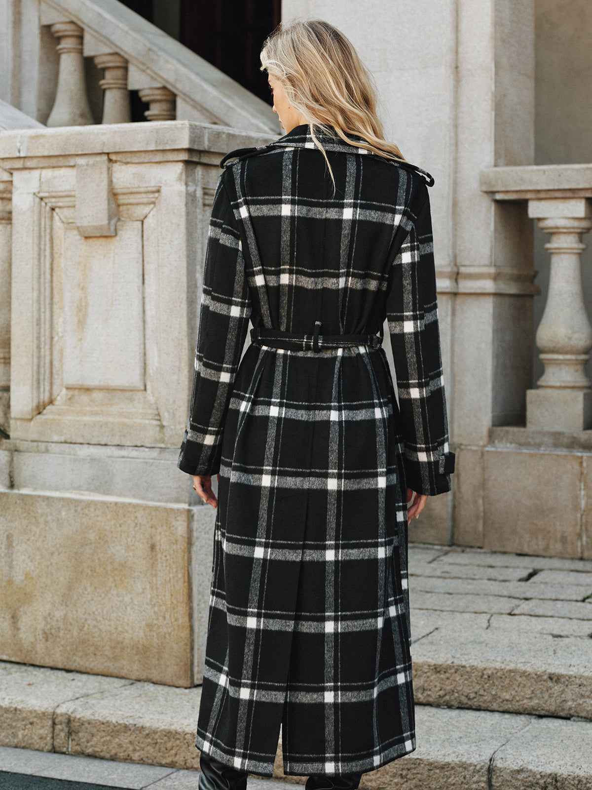 Mazie | Women's Plaid Pattern Belted Classic Long Trench Coat