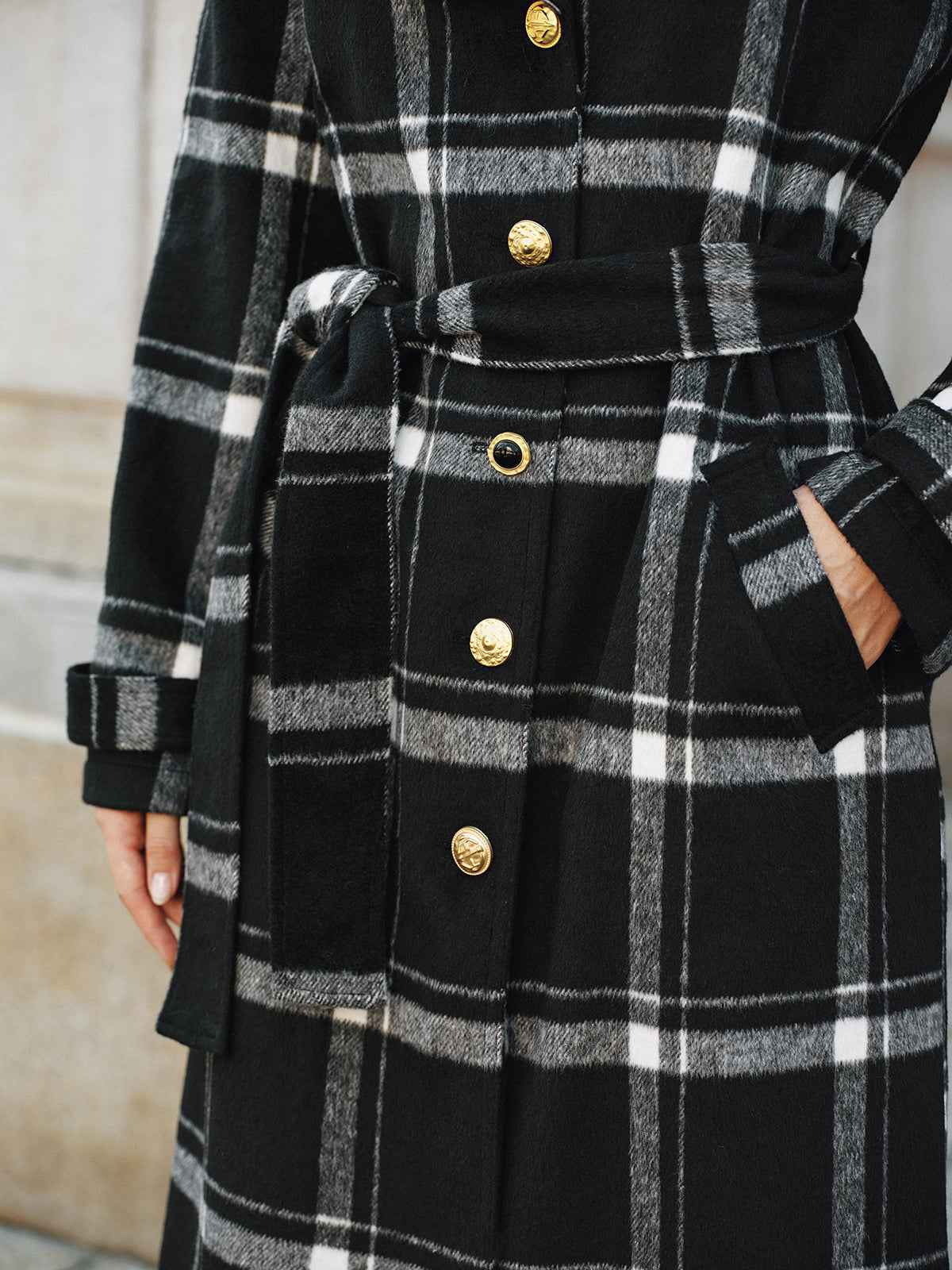 Mazie | Women's Plaid Pattern Belted Classic Long Trench Coat