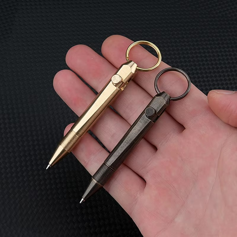 Mini Brass Tactical Bolt Action Pen – Compact Keychain Ballpoint for Office and Everyday Use 2