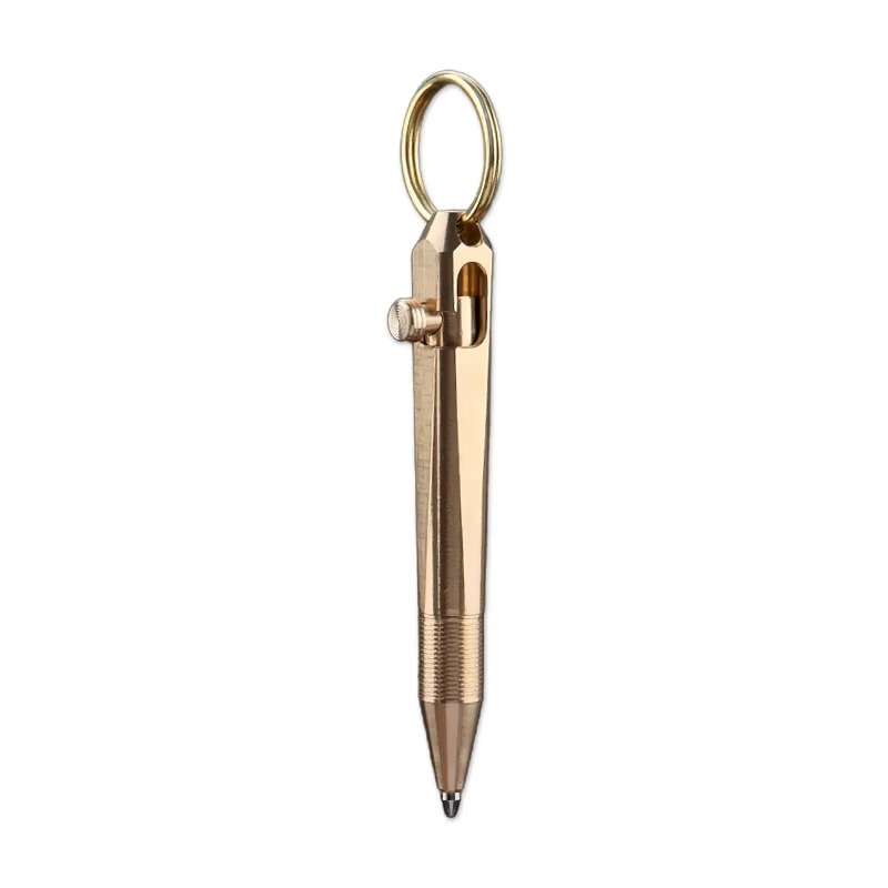 Mini Brass Tactical Bolt Action Pen – Compact Keychain Ballpoint for Office and Everyday Use 4