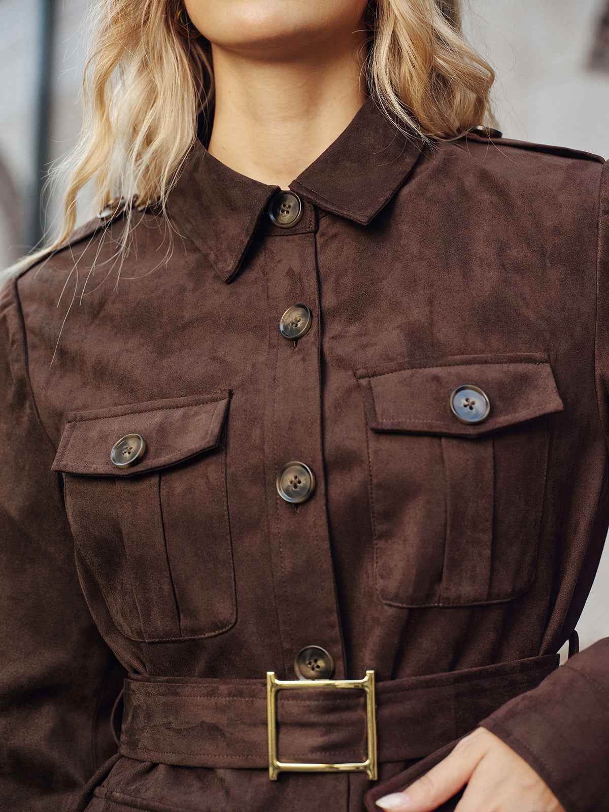 Murphy | Women’s Structured Multi-Pocket Belted Suede Trench Coat
