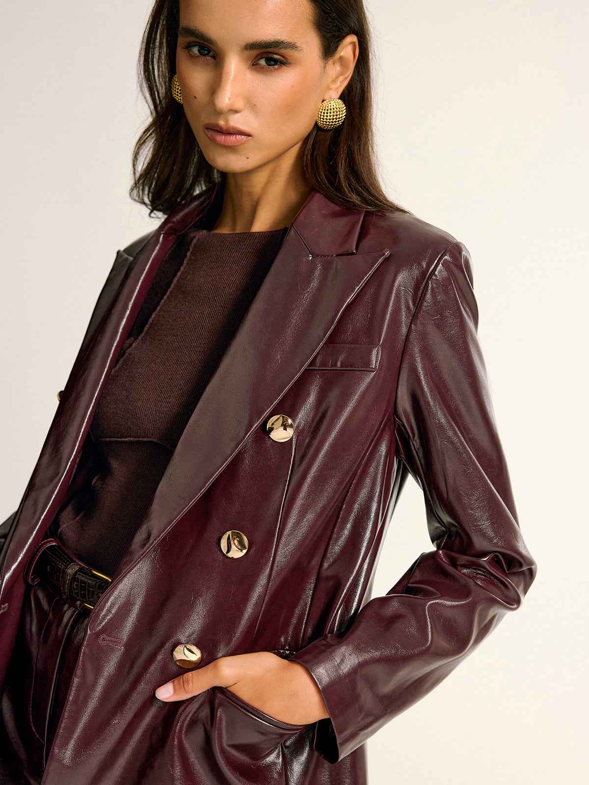 Paloma | Women's PU Leather Lapel Pocket Button Work Blazer