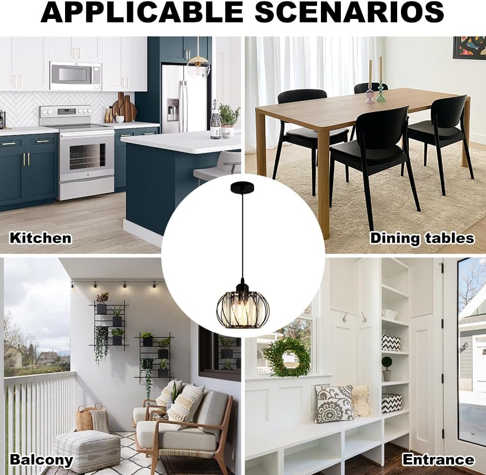 Pendant Light Black Glass Globe Ceiling Fixture 3