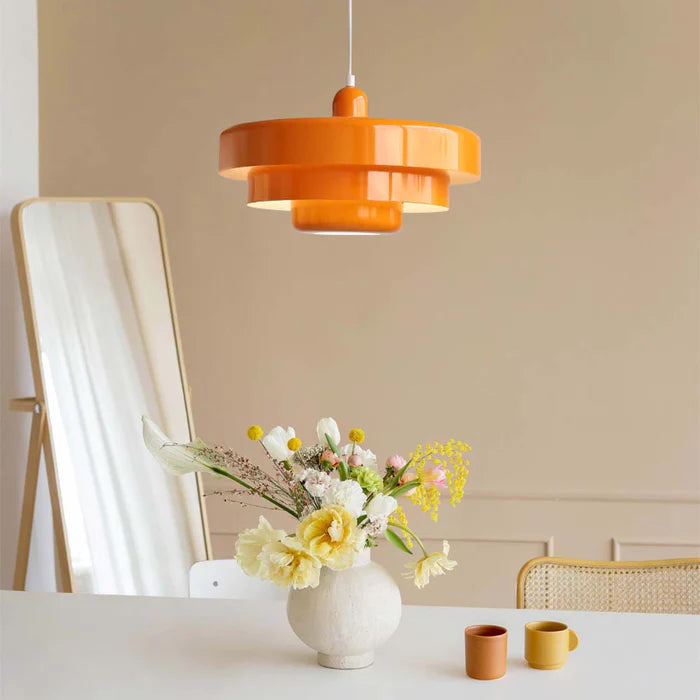 Pendant Light Mid-Century Orange Metal Fixture 0