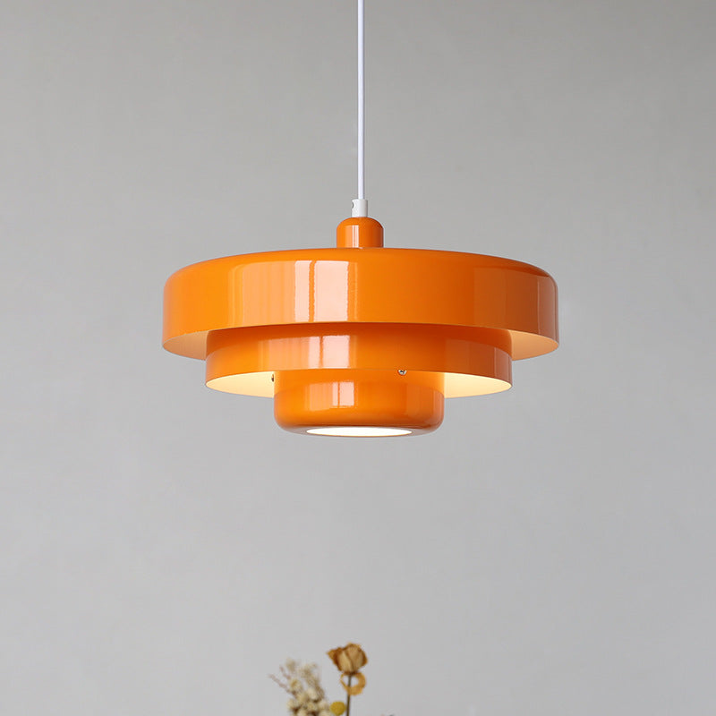 Pendant Light Mid-Century Orange Metal Fixture 1