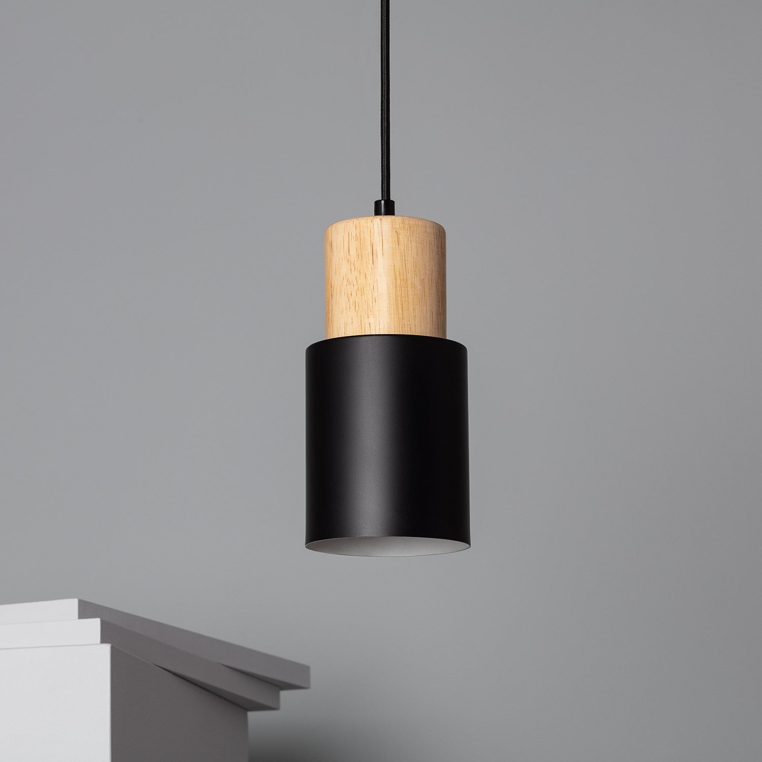 Pendant Light Modern Wood Black Cylinder Fixture 1