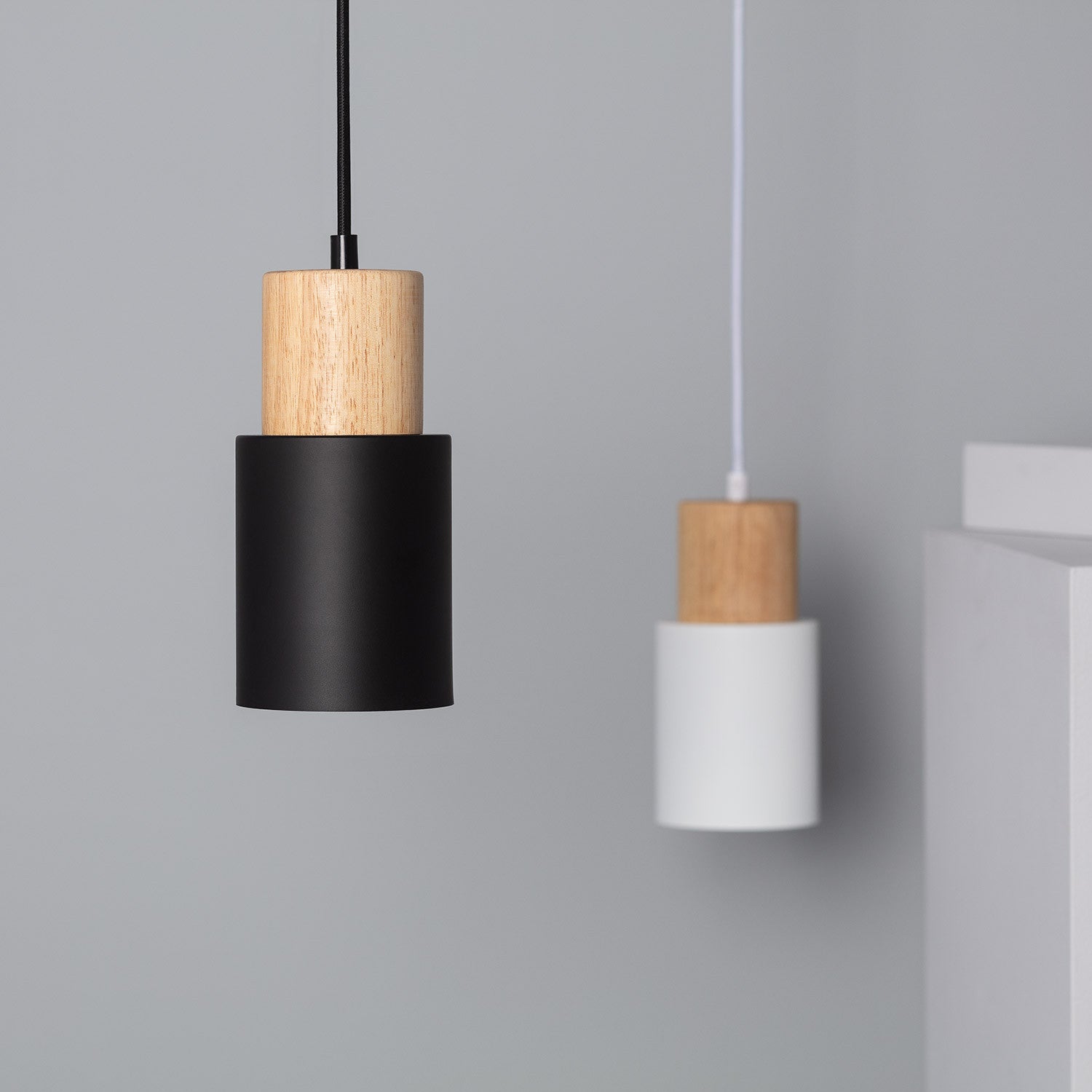 Pendant Light Modern Wood Black Cylinder Fixture 5