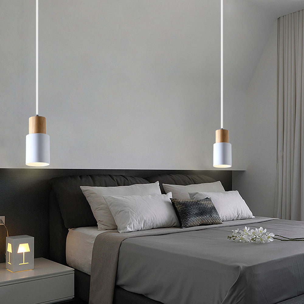Pendant Light Modern Wood Black Cylinder Fixture 7