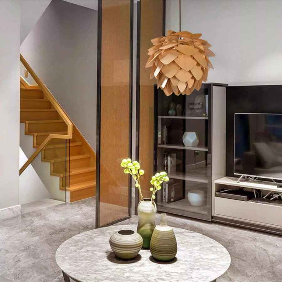 PineGlow | Rustic Wooden Pendant Kitchen Light with Warm Decorative Ambience