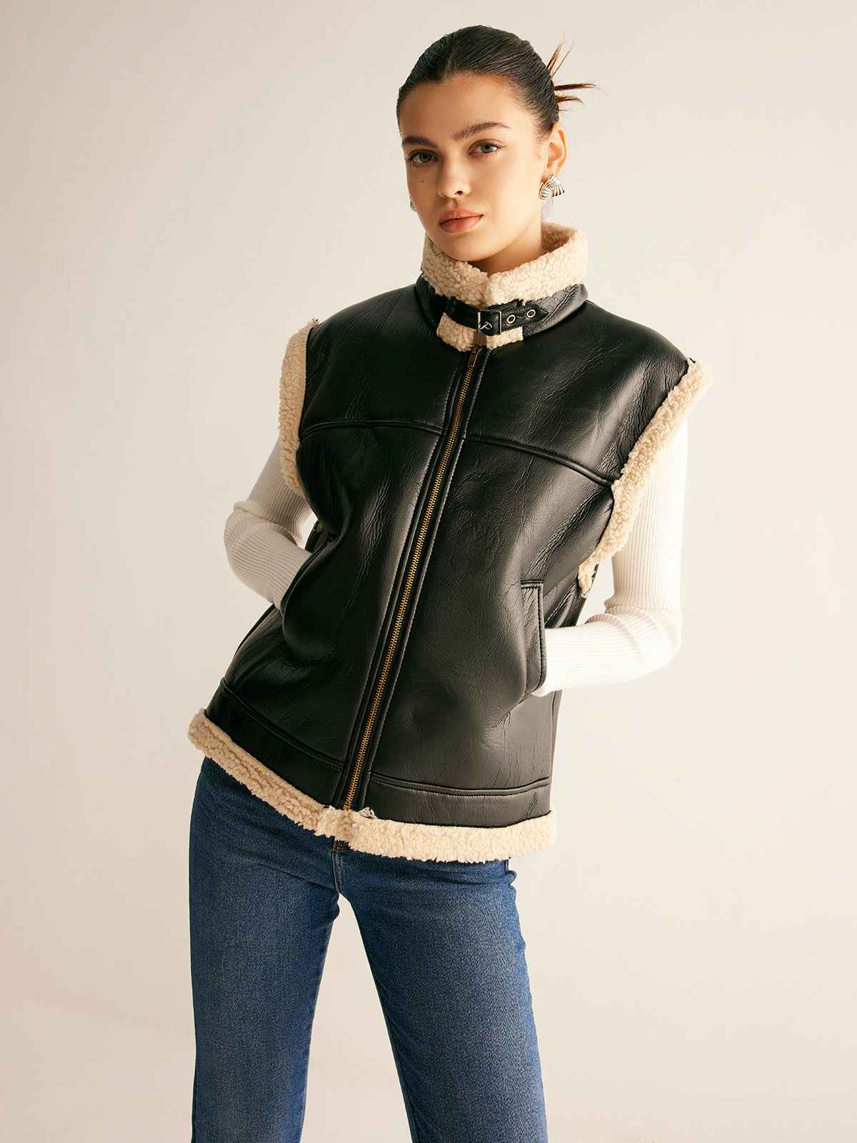 Rylie | Women’s Cozy Teddy Lined PU Leather Vest
