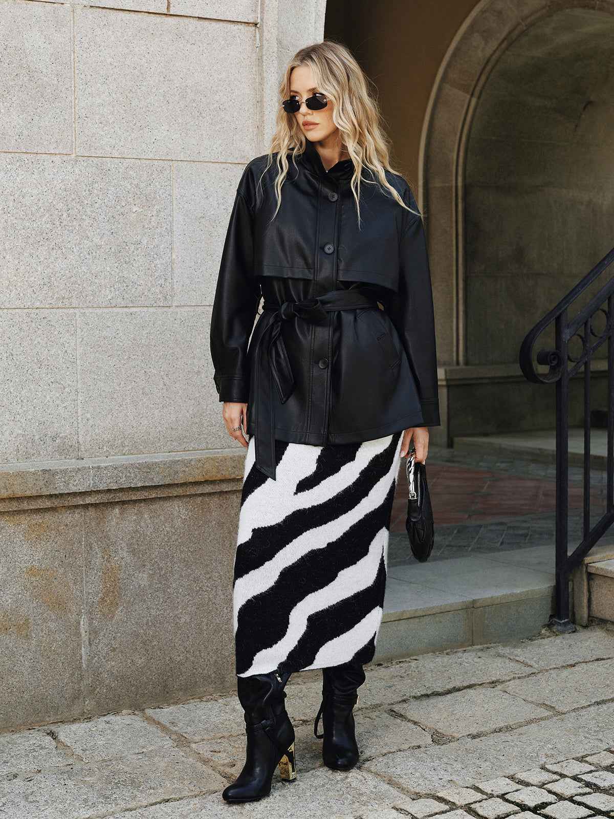 Shane | Women's Stand Collar Belted PU Short Coat Jacket