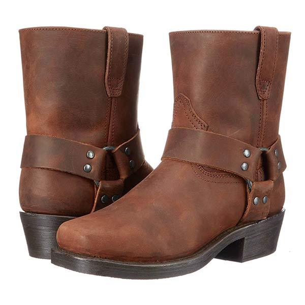 Ava | Edgy Mid-Cut Black Leather Biker Boots 1