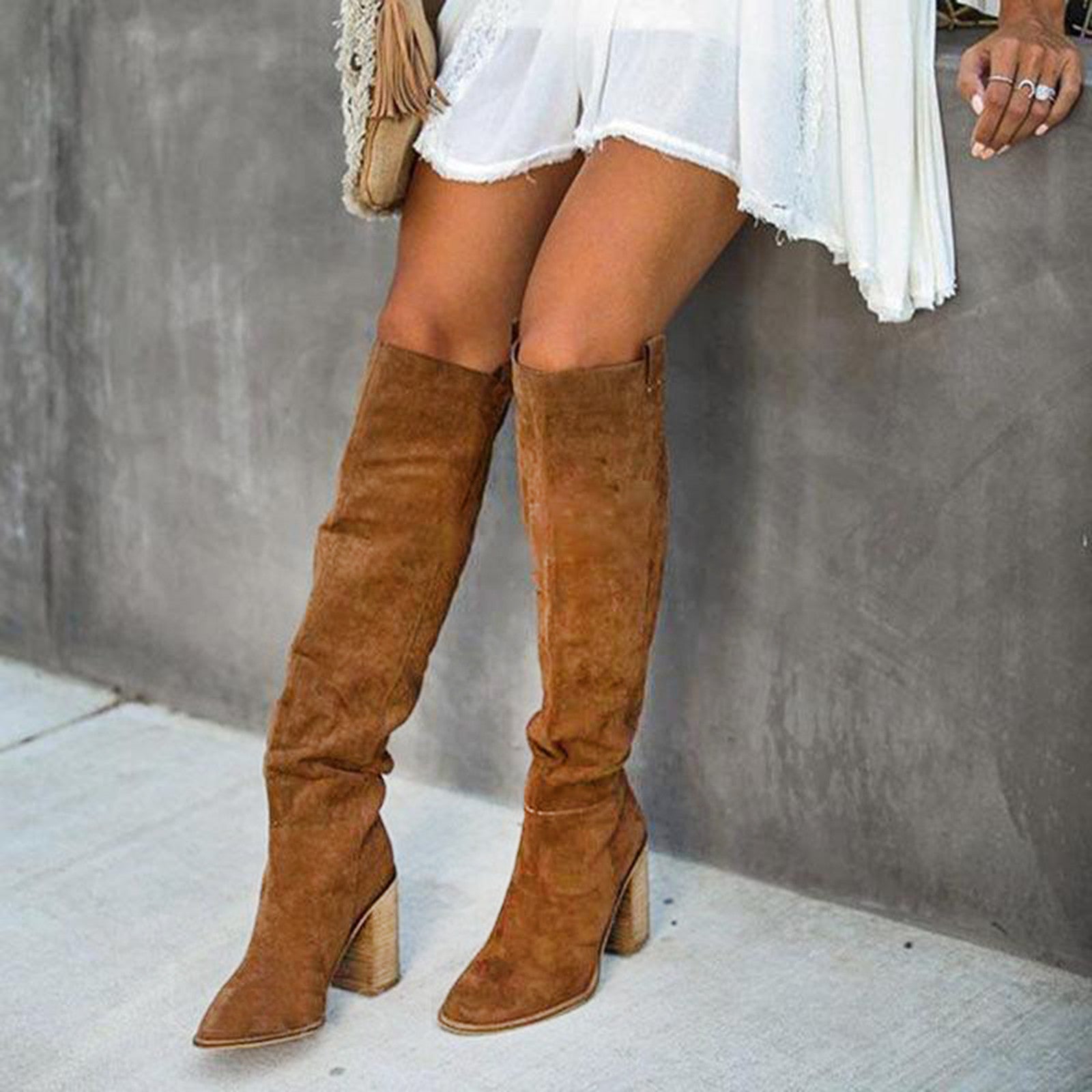 Sophie | Urban Chic Gray Block Heel Women's Boots 8