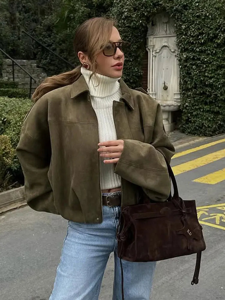 Ava | Trendy Loose Fit Suede Bomber Jacket 2