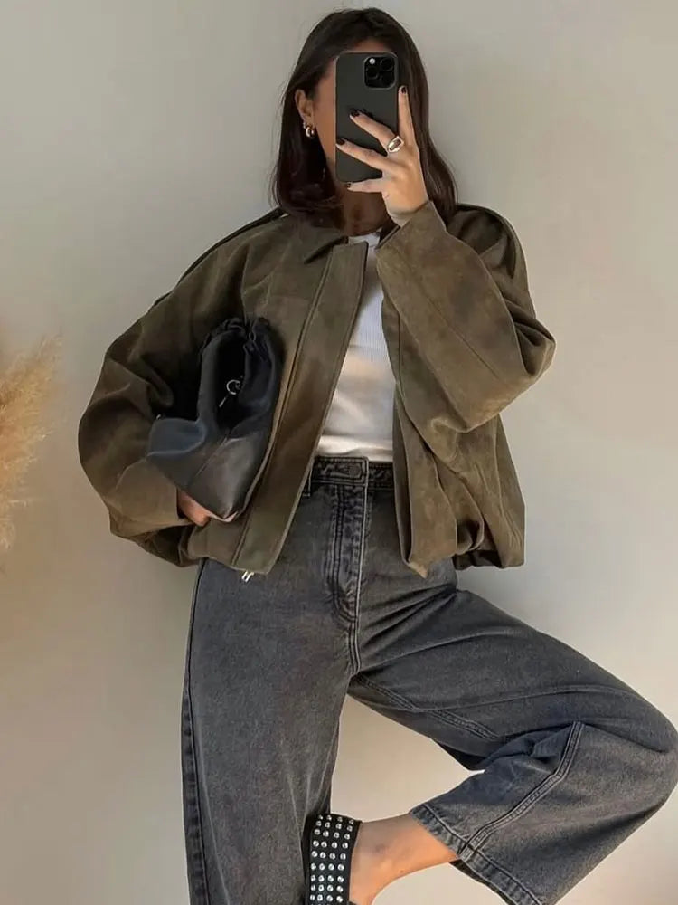 Ava | Trendy Loose Fit Suede Bomber Jacket 3