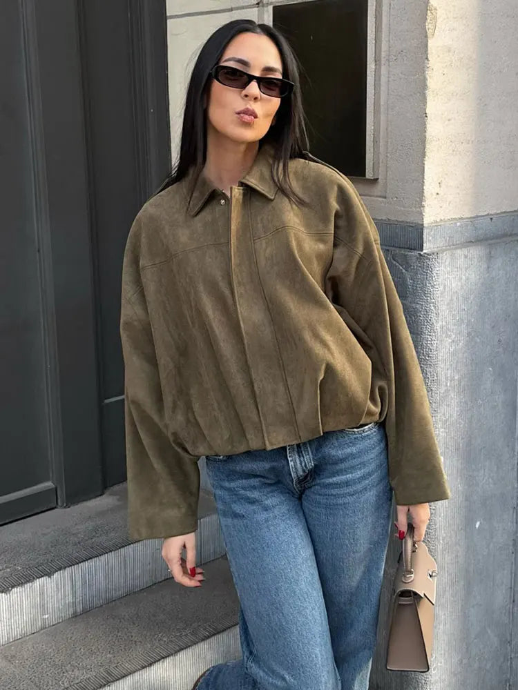 Ava | Trendy Loose Fit Suede Bomber Jacket 4