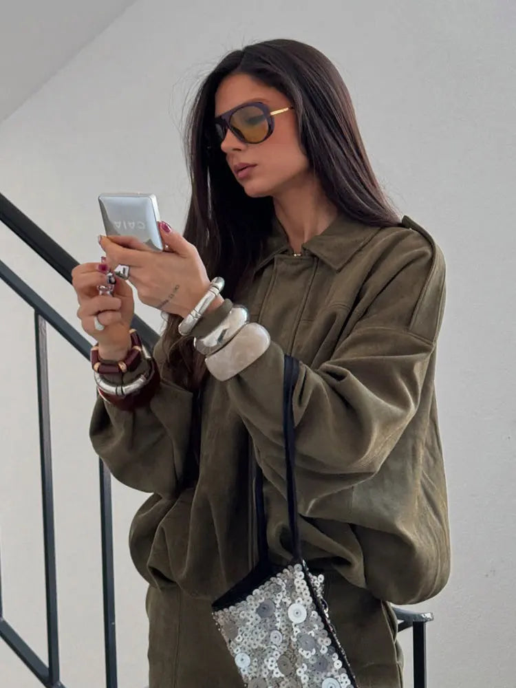 Ava | Trendy Loose Fit Suede Bomber Jacket 6