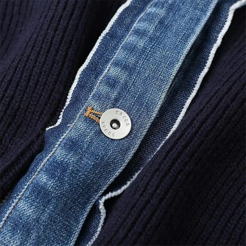 Demi | Women's Denim Metal Button V-Neck Long Sleeve Knit Top